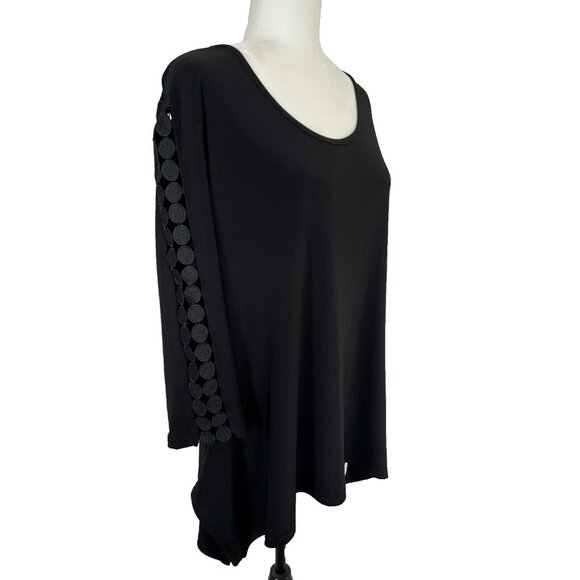 JOSEPH RIBKOFF Top Feature Sleeve Jersey Knit Hankerchief Hem Black Size 14? - Picture 3 of 7